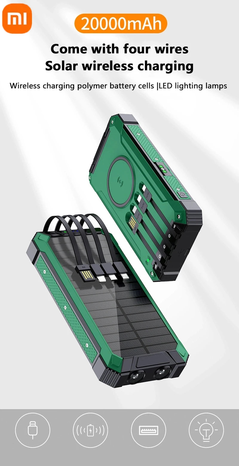 XIAOMI-Banco de energía Solar inalámbrico, 200000mAh, gran capacidad, carga rápida, batería externa, equipo de emergencia de supervivencia al aire libre.