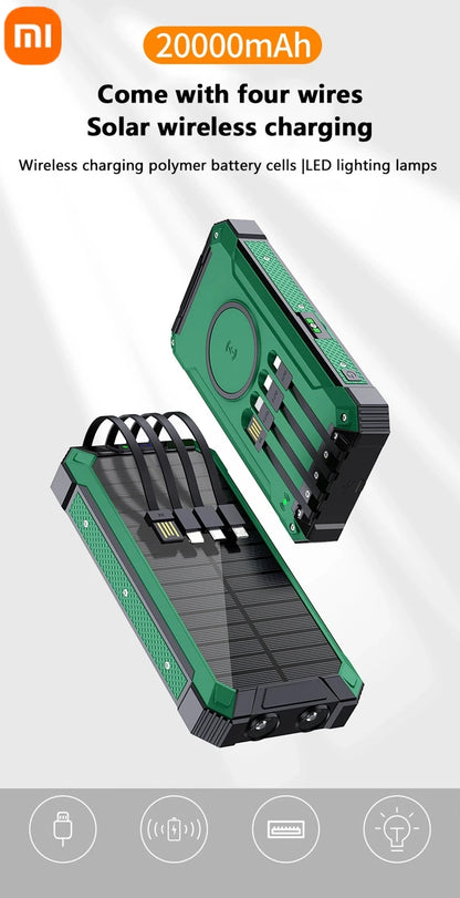XIAOMI-Banco de energía Solar inalámbrico, 200000mAh, gran capacidad, carga rápida, batería externa, equipo de emergencia de supervivencia al aire libre.