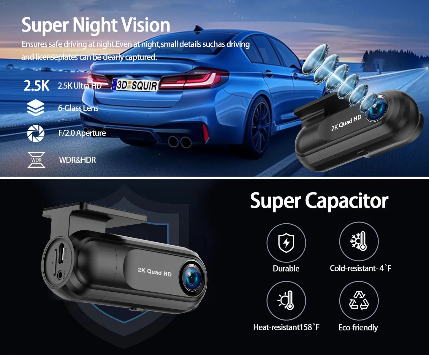 Cámara de salpicadero 2,5 K 2560*1440P coche DVR WIFI GPS cámara grabadora de vídeo Dashcam 24 horas de estacionamiento Super visión nocturna caja negra