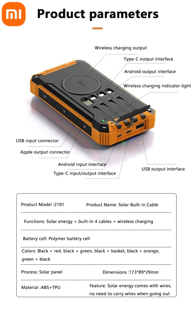XIAOMI-Banco de energía Solar inalámbrico, 200000mAh, gran capacidad, carga rápida, batería externa, equipo de emergencia de supervivencia al aire libre.