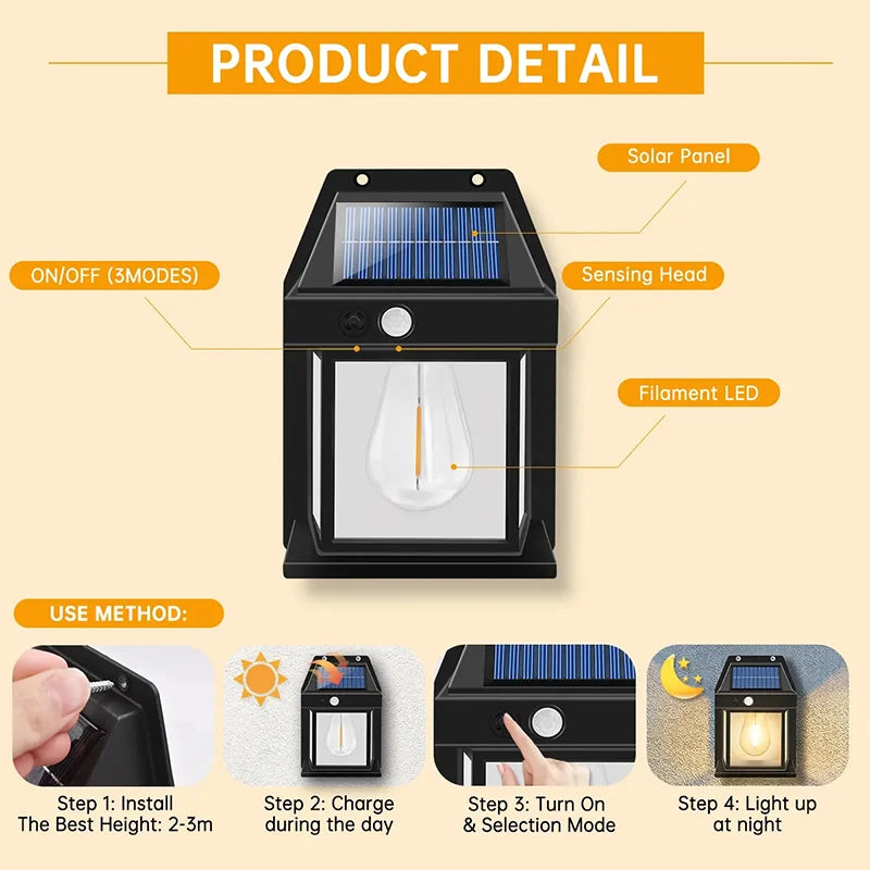 Lámpara Solar de noche, lámpara de pared con Sensor de movimiento inteligente, 3 modos de iluminación, impermeable, decoración de patio y jardín.