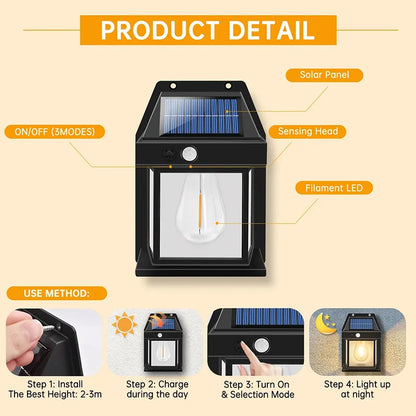 Lámpara Solar de noche, lámpara de pared con Sensor de movimiento inteligente, 3 modos de iluminación, impermeable, decoración de patio y jardín.