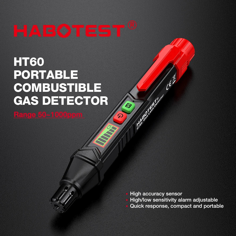HABOTEST HT59 HT60 HT61 Detector de fugas de Gas Detector de Gas Combustible alarma de sonido y pantalla Mini Detector de Gas metano Natural.