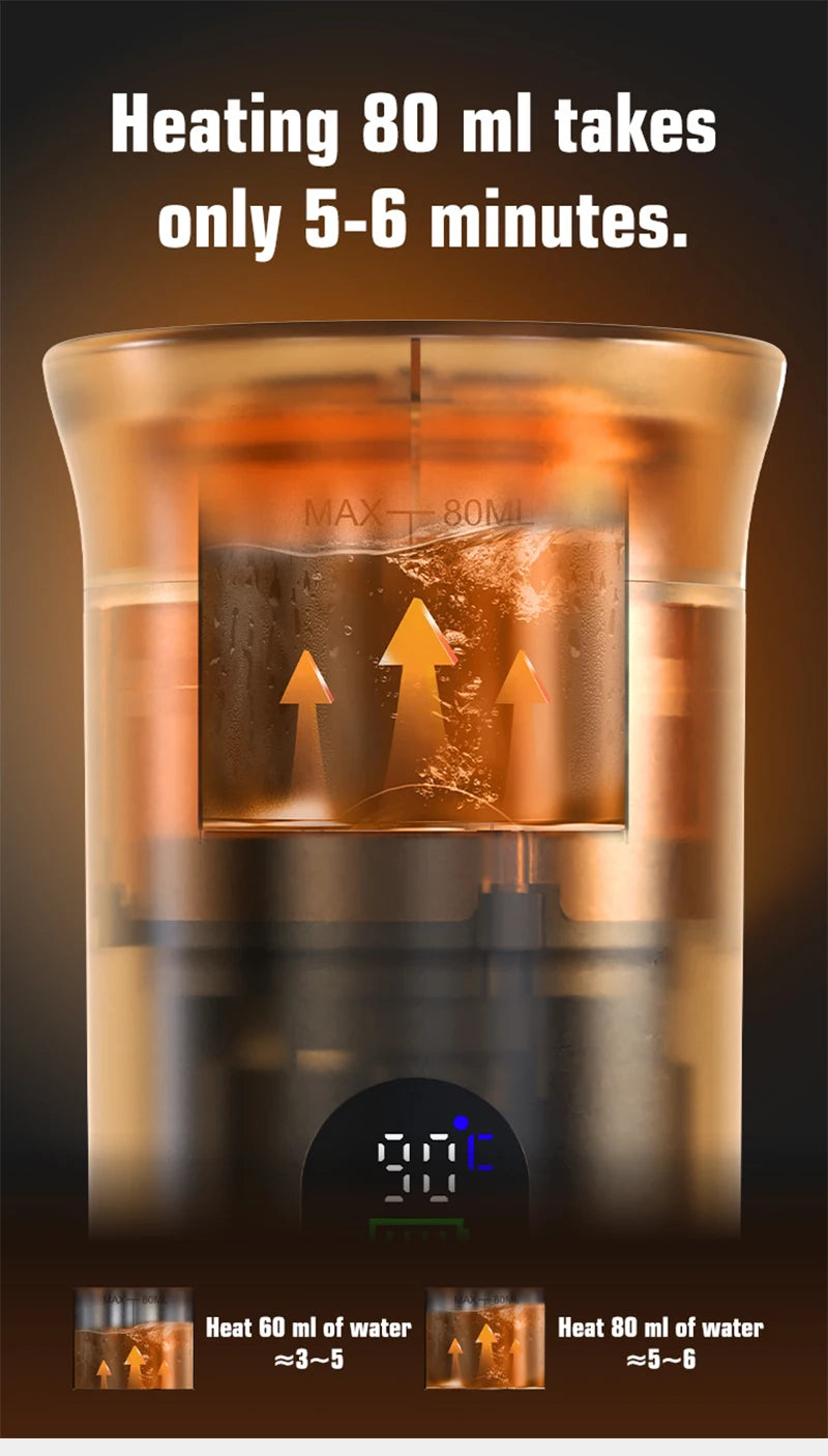 Para los amantes del cafe, Cafetera eléctrica portátil inalámbrica Foombthe para coche y camping, con depósito de agua de 80 ml, pantalla digital, 3 en 1, para cápsulas de café en polvo y viajes.