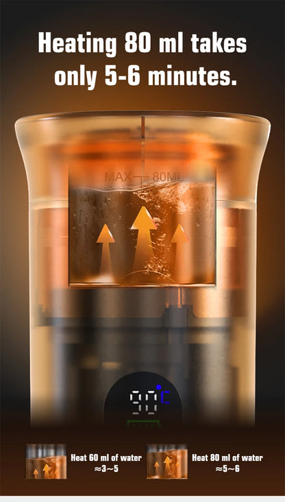Para los amantes del cafe, Cafetera eléctrica portátil inalámbrica Foombthe para coche y camping, con depósito de agua de 80 ml, pantalla digital, 3 en 1, para cápsulas de café en polvo y viajes.
