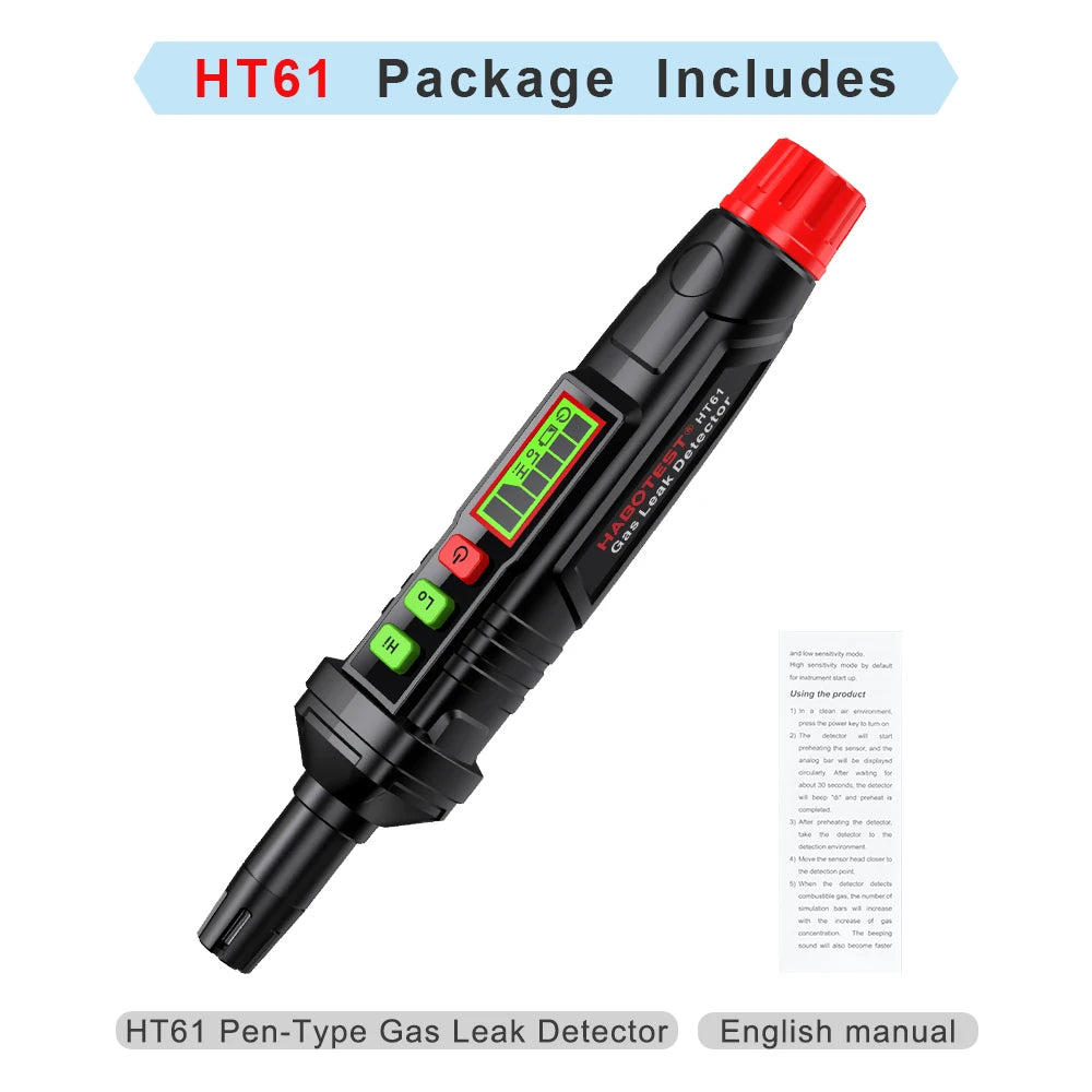 HABOTEST HT59 HT60 HT61 Detector de fugas de Gas Detector de Gas Combustible alarma de sonido y pantalla Mini Detector de Gas metano Natural.