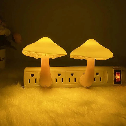 Lámpara de luz nocturna con forma de seta, 220V, Sensor de atardecer al amanecer, enchufe en cama LED, bonita luz nocturna con forma de seta, luces nocturnas para bebés para niños