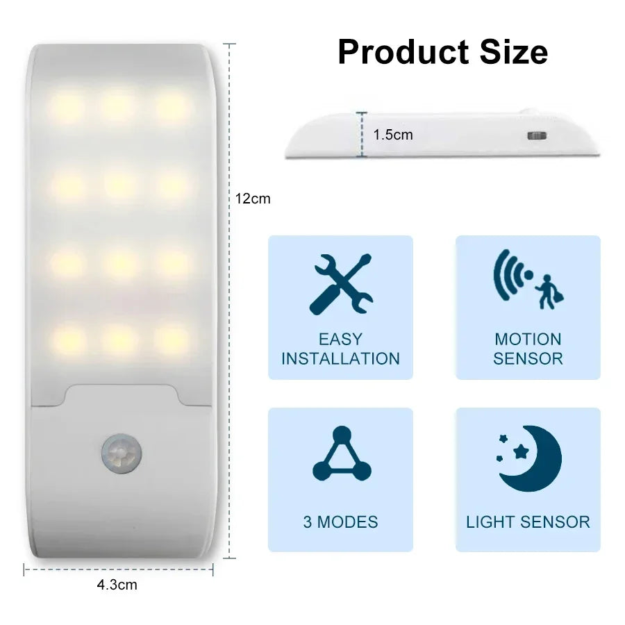 Luz LED nocturna con Sensor de movimiento, luz de pared recargable por USB para armario, pasillo, escalera, mesita de noche, luces de noche para dormitorio.