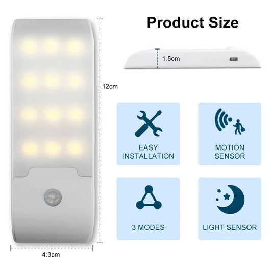 Luz LED nocturna con Sensor de movimiento, luz de pared recargable por USB para armario, pasillo, escalera, mesita de noche, luces de noche para dormitorio.
