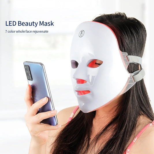 Máquina de belleza facial LED inalámbrica de 7 colores Photon, Facial rejuvenecedor de la cara y el cuello.