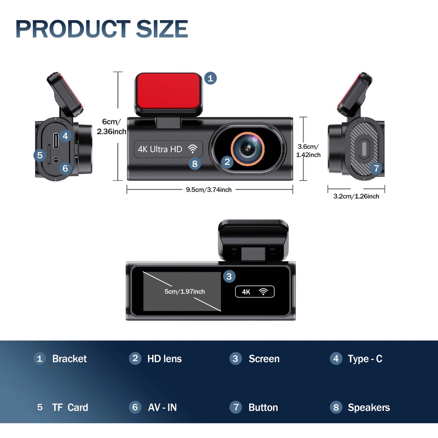 Cámara de salpicadero frontal Ultra HD 4K para coche, Mini WIFI DVR, caja negra para habitación con Monitor de estacionamiento 24H, visión nocturna, GPS/cámara de visión trasera opcional