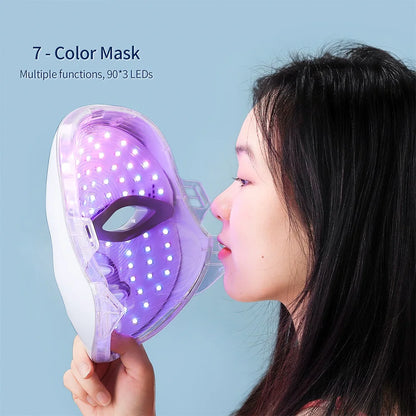 Máquina de belleza facial LED inalámbrica de 7 colores Photon, Facial rejuvenecedor de la cara y el cuello.