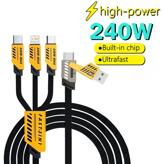 Cable de carga rápida 3 en 2 de 240W para Cable cargador Micro USB tipo C, puerto Multi Usb de 1,2 m, Cable de carga Usb múltiple para iphone huawei