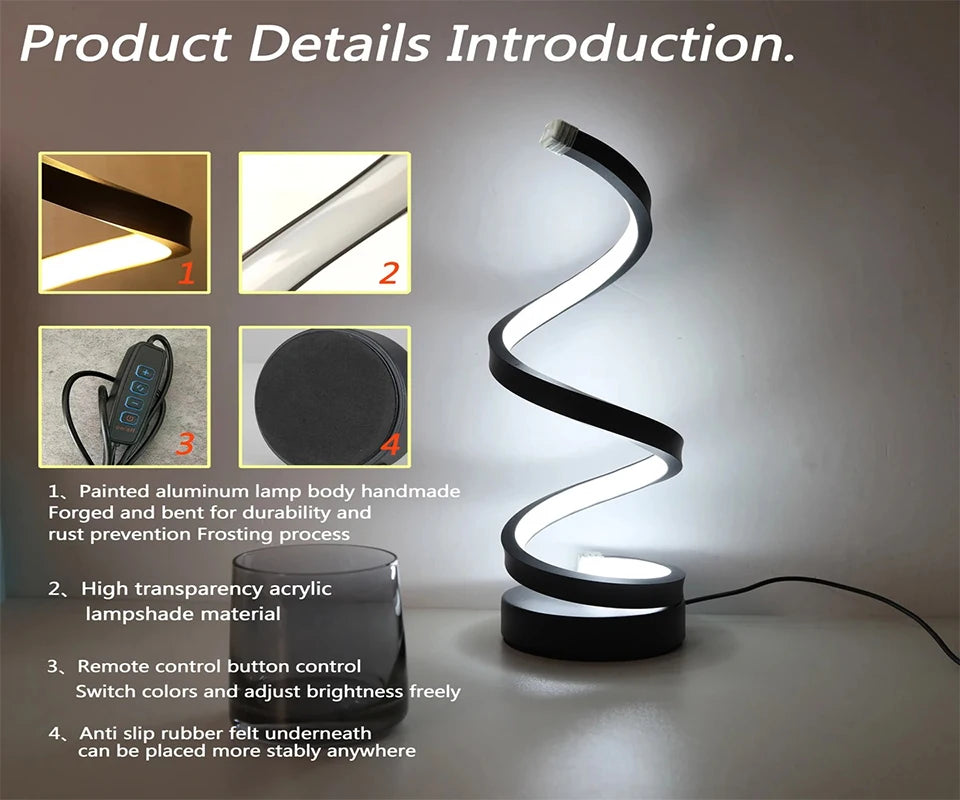 Lámpara de noche, luces Led regulables por Usb, luces de noche en espiral 3D para dormitorio, escritorio, lámpara de noche con atenuador.