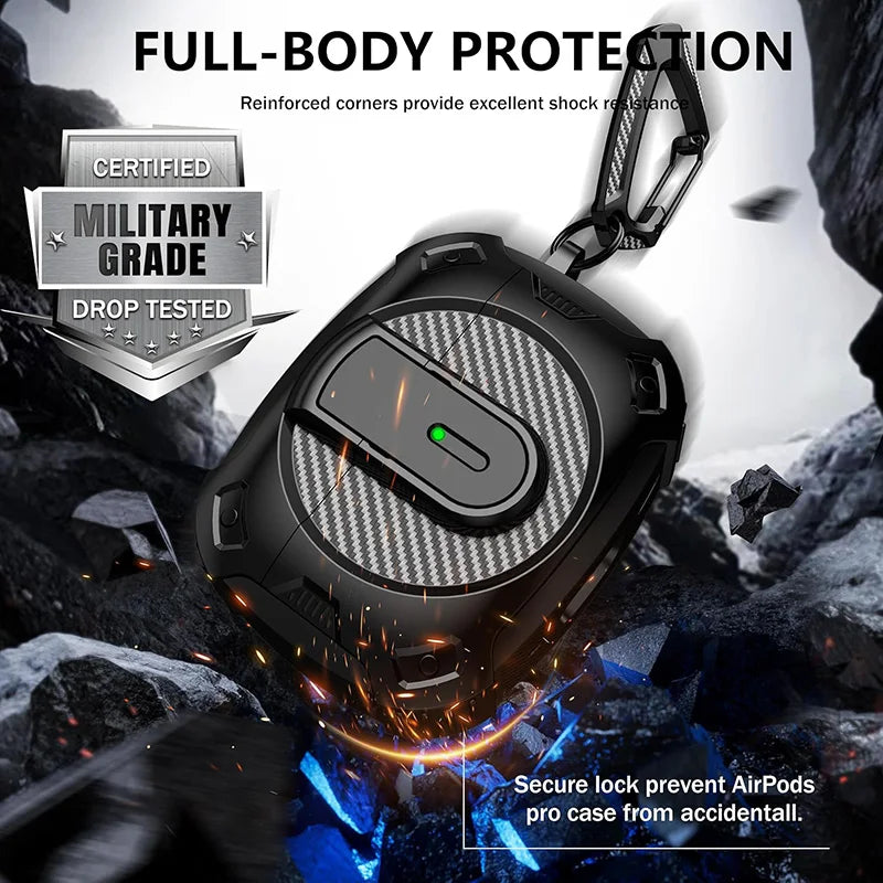 Funda armadura con cerradura de seguridad para Airpods Pro 2, funda con soporte de carga inalámbrica, protección a prueba de golpes, funda para auriculares para Airpods 1 2 3