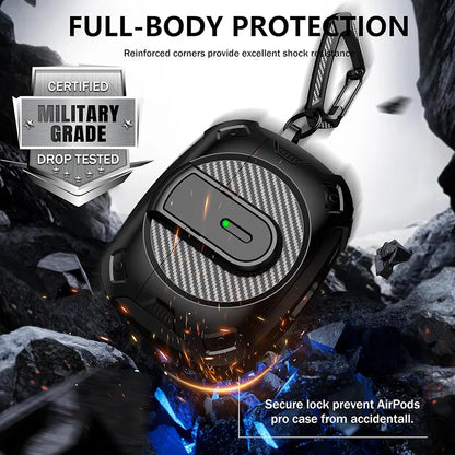 Funda armadura con cerradura de seguridad para Airpods Pro 2, funda con soporte de carga inalámbrica, protección a prueba de golpes, funda para auriculares para Airpods 1 2 3