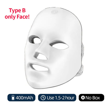 Máquina de belleza facial LED inalámbrica de 7 colores Photon, Facial rejuvenecedor de la cara y el cuello.