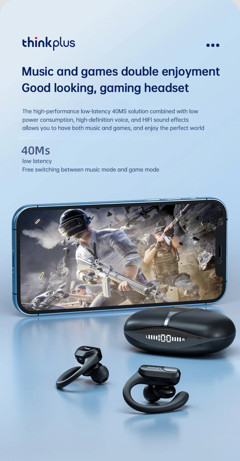 Auriculares inalámbricos deportivos Lenovo XT80 originales con micrófonos, pantalla LED de alimentación, sonido estéreo de alta fidelidad, auriculares Bluetooth 5,3 TWS, resistente al agua y soporte de apple siri