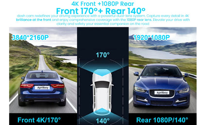 Cámara de salpicadero frontal Ultra HD 4K para coche, Mini WIFI DVR, caja negra para habitación con Monitor de estacionamiento 24H, visión nocturna, GPS/cámara de visión trasera opcional