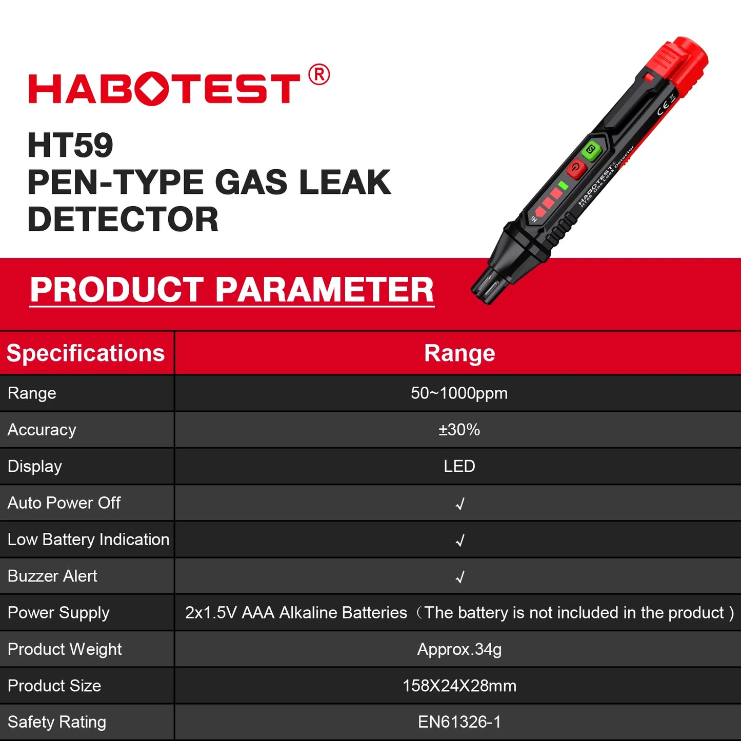 HABOTEST HT59 HT60 HT61 Detector de fugas de Gas Detector de Gas Combustible alarma de sonido y pantalla Mini Detector de Gas metano Natural.