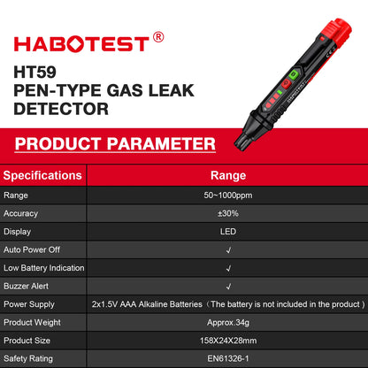 HABOTEST HT59 HT60 HT61 Detector de fugas de Gas Detector de Gas Combustible alarma de sonido y pantalla Mini Detector de Gas metano Natural.