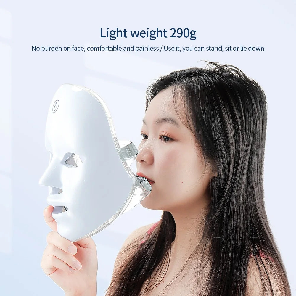 Máquina de belleza facial LED inalámbrica de 7 colores Photon, Facial rejuvenecedor de la cara y el cuello.
